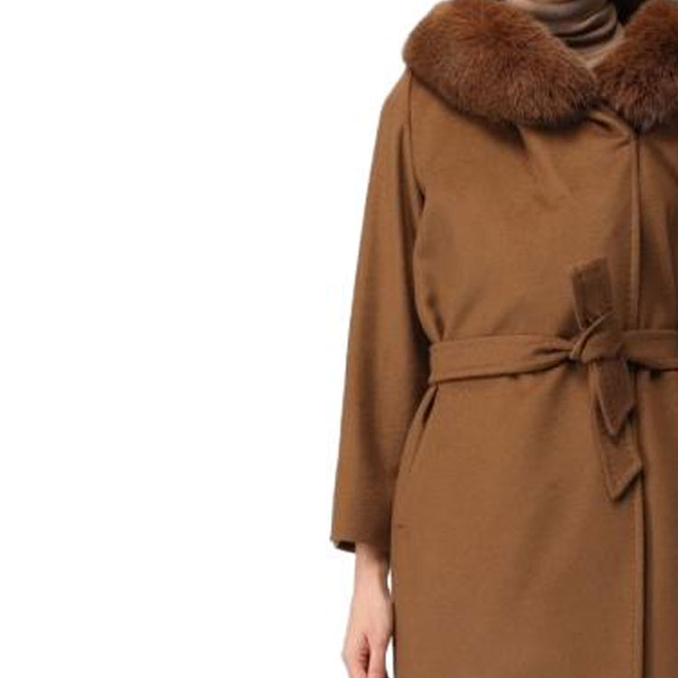 Purchase (W) ''Kot Coklat Mid-Length ''S Max Mara dengan Kolar Bulu & Pinggang Bertali''. 236016203306-056