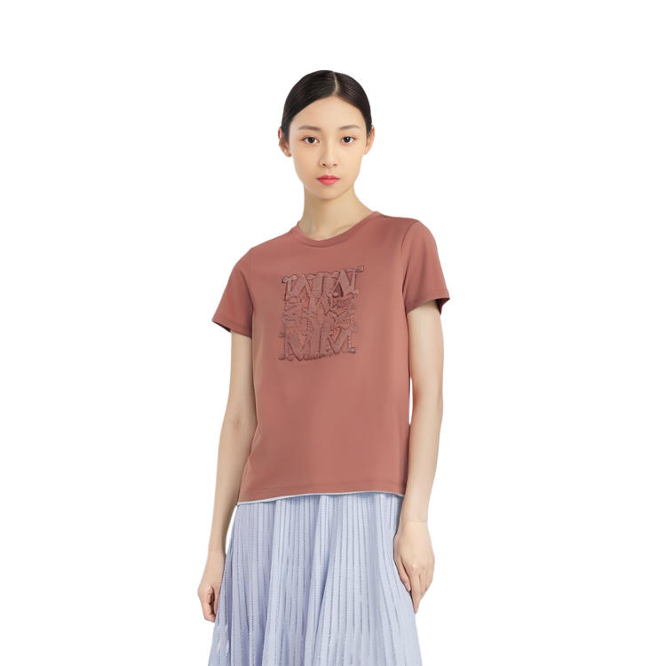 Shop (W) 막스마라 브라운 로고 프린트 반팔 티셔츠 19460229600-007