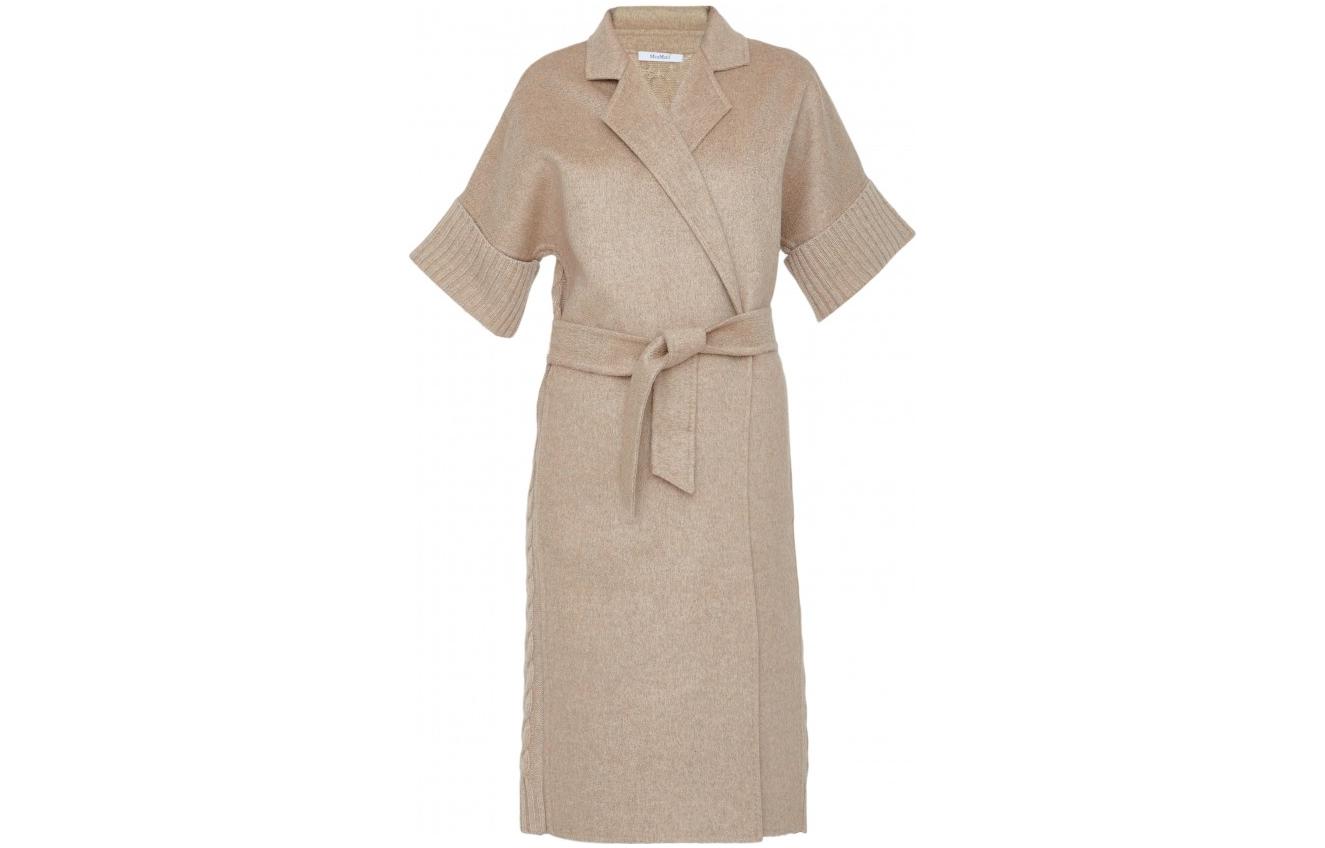 (Women) 'S Max Mara MaxMara  Brown Short Sleeve Belted Coat with Ribbed Knit Cuffs 13160129600-002