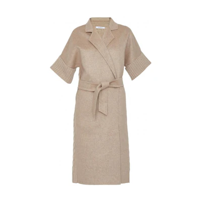 (Women) 'S Max Mara MaxMara Brown Short Sleeve Belted Coat with Ribbed Knit Cuffs 13160129600-002