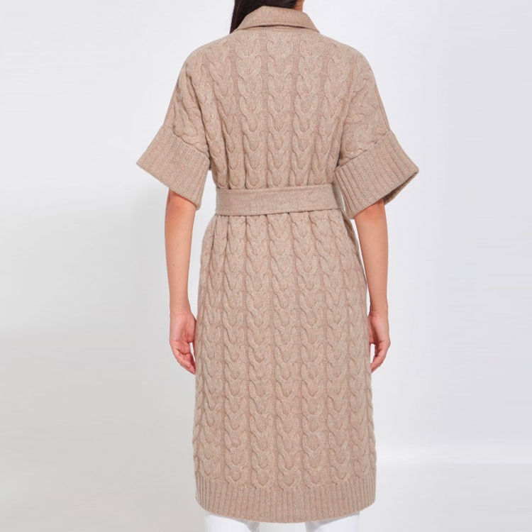 Shop (W) Kot Coklat Lengan Pendek Max Mara dengan Manset Rib dan Tali Pinggang 13160129600-002