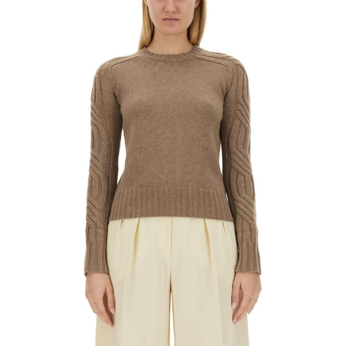 (Women) 'S Max Mara MaxMara  Brown Slim Fit Crew Neck Knit Sweater Long Sleeve 2411361151600013-003