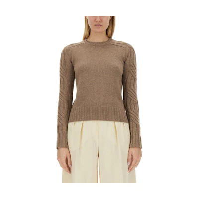(Women) 'S Max Mara MaxMara Brown Slim Fit Crew Neck Knit Sweater Long Sleeve 2411361151600013-003