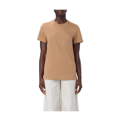 (Women) 'S Max Mara MaxMara Brown Solid Color Crew Neck Straight-Cut Short Sleeve T-Shirt 2421946011600-003