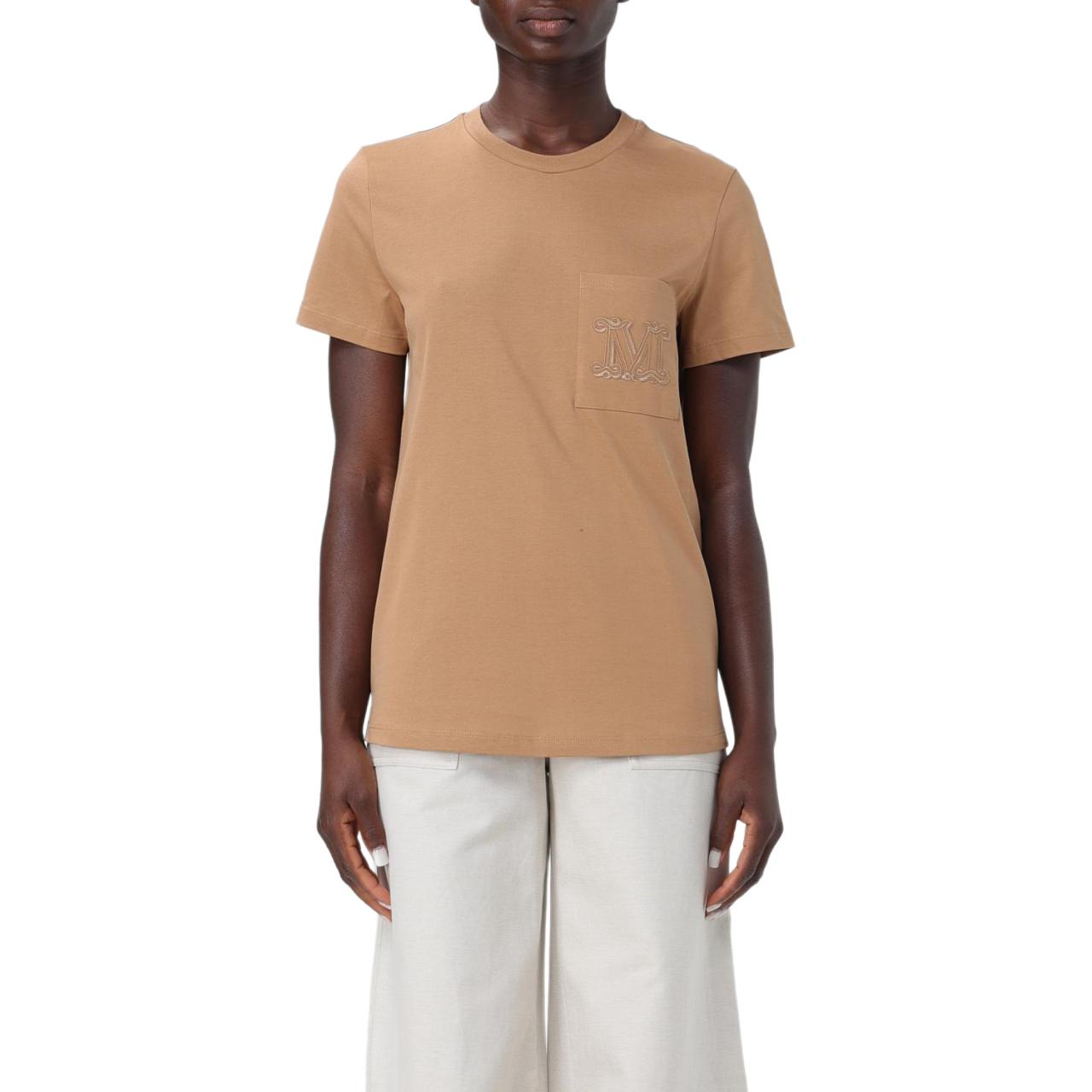 Order (Women) 'S Max Mara MaxMara  Brown Solid Color Crew Neck Straight-Cut Short Sleeve T-Shirt 2421946011600-003