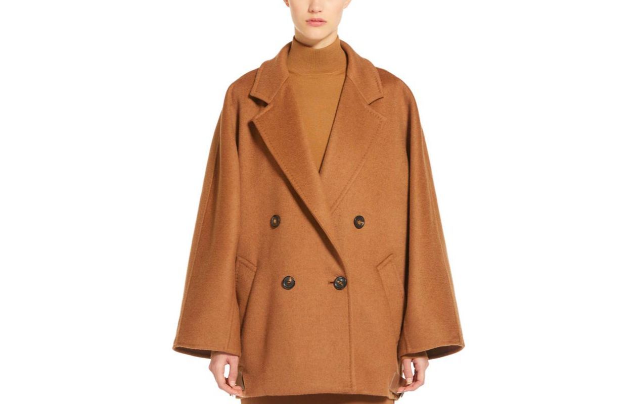 (Women) 'S Max Mara MaxMara  Brown Solid Double-Breasted Long Sleeve Coat. 1081043106