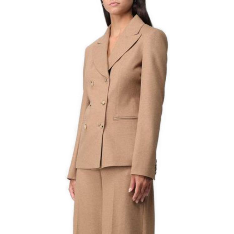 Lookbook (Women) 'S Max Mara MaxMara  Brown Solid Double-Breasted Long Sleeve Jacket 2319160333600-001