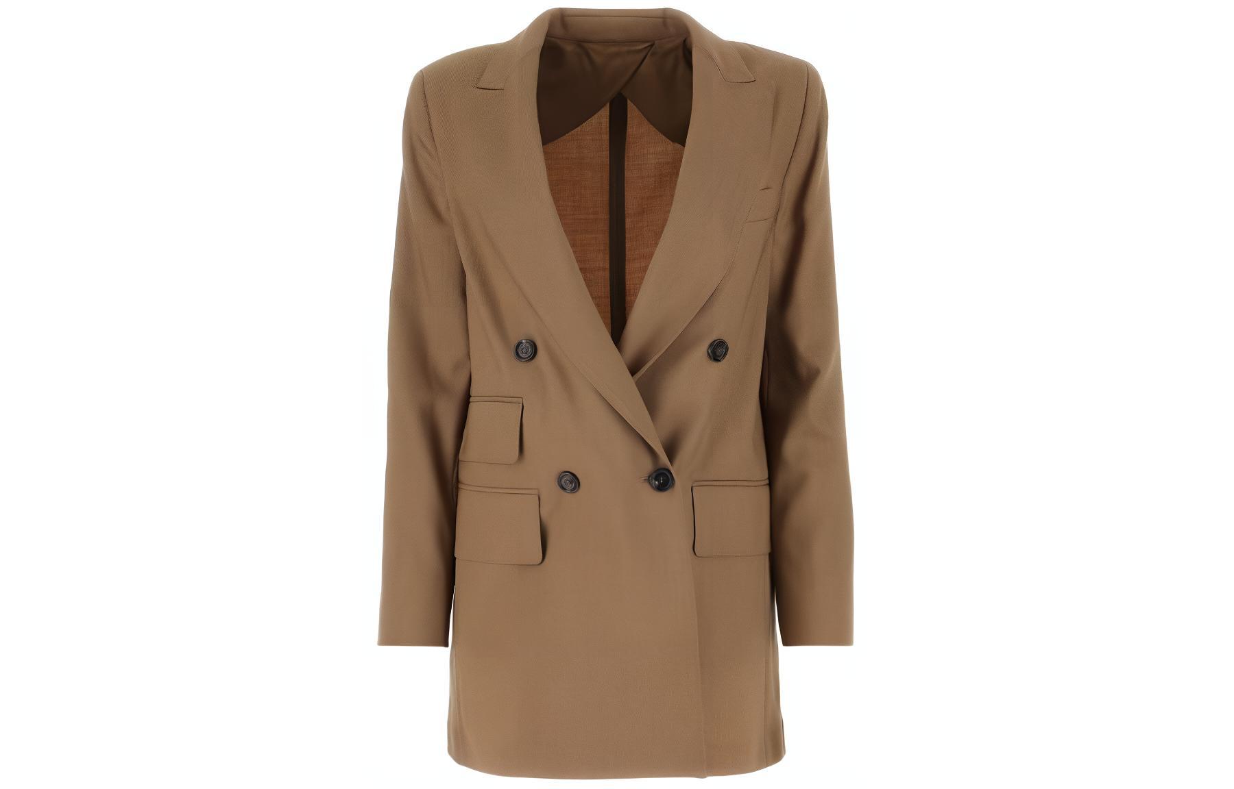 (Women) 'S Max Mara MaxMara  Brown Solid Slim-Fit Long Sleeve Blazer Jacket with Pockets 2310410531600-001