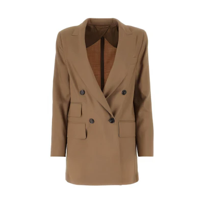 (Women) 'S Max Mara MaxMara Brown Solid Slim-Fit Long Sleeve Blazer Jacket with Pockets 2310410531600-001