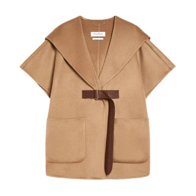 (Women) 'S Max Mara MaxMara Brown V-Neck Belted Loose-Fit Short-Sleeve Jacket 4736074106-068
