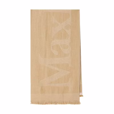(Women) 'S Max Mara MaxMara Brown Wool Scarf with English Letter Design. 2345460437600007