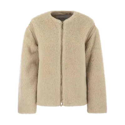 (Women) 'S Max Mara MaxMara Camel Solid Color Long Sleeve Zip-Up Jacket 2411081021600024