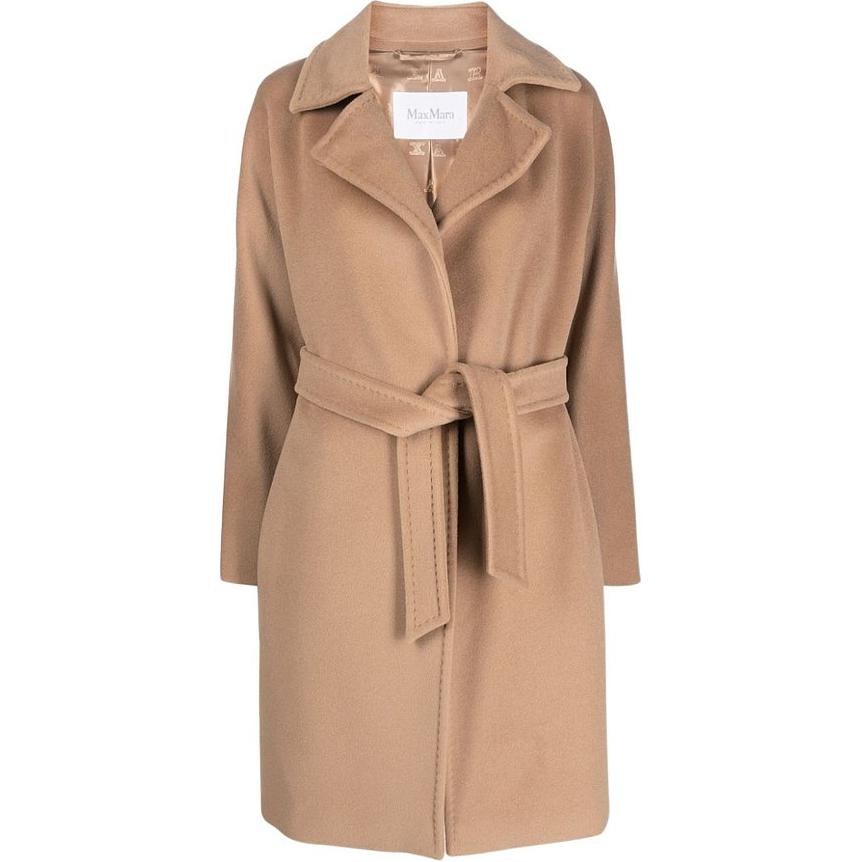 (Women) 'S Max Mara MaxMara  Classic Tie-Waist Long Coat in Khaki 1016033306-001