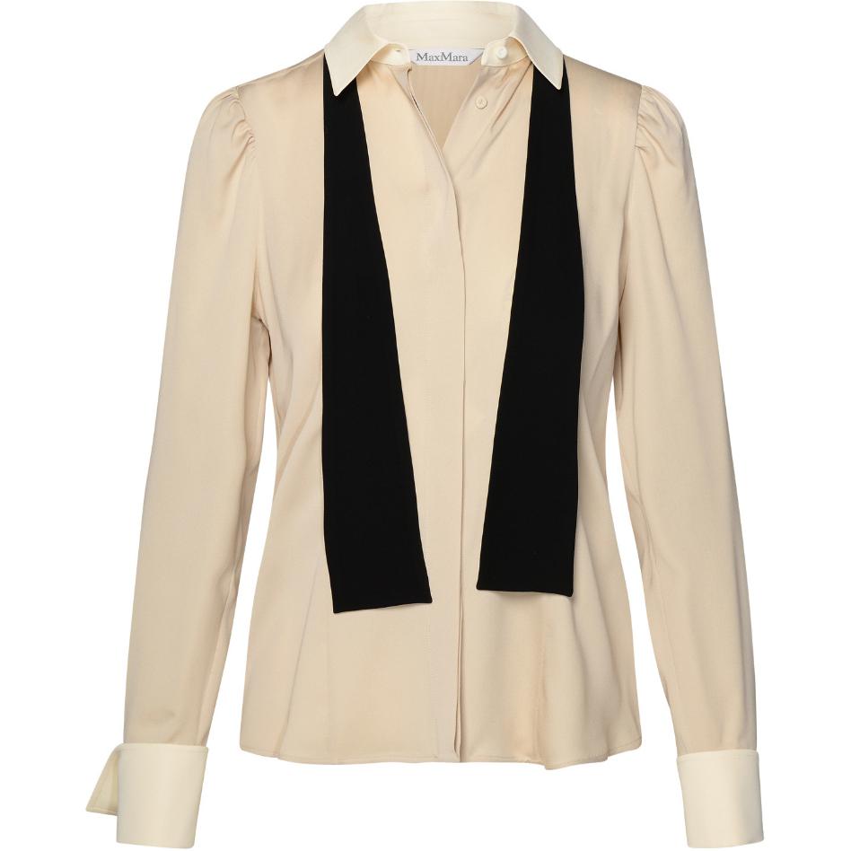 (Women) 'S Max Mara MaxMara  Contrast Tie Collar Long Sleeve Shirt - White 1111104106-028