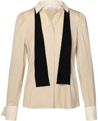 (Women) 'S Max Mara MaxMara Contrast Tie Collar Long Sleeve Shirt - White 1111104106-028 Order (Women) 'S Max Mara MaxMara Contrast Tie Collar Long Sleeve Shirt - White 1111104106-028