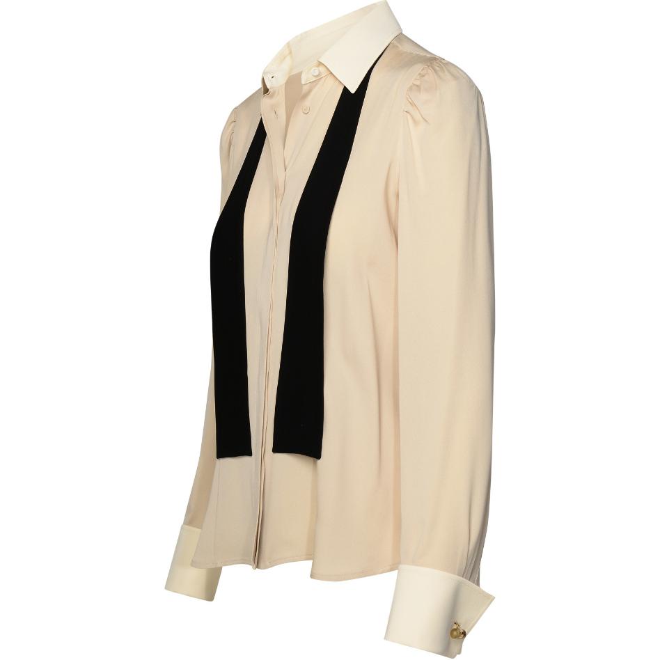 Shop (Women) 'S Max Mara MaxMara  Contrast Tie Collar Long Sleeve Shirt - White 1111104106-028