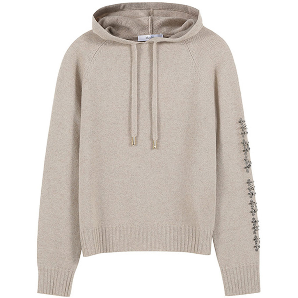 (Women) 'S Max Mara MaxMara  Crystal-Embellished Wool Knit Hoodie Sweater in Beige. 1366073906002-ANANAS
