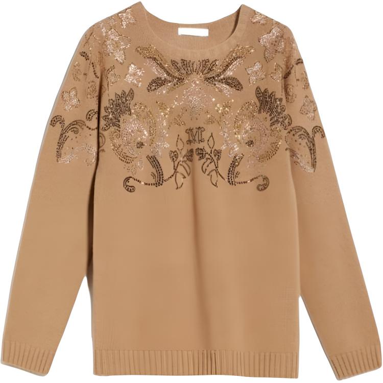 (Women) 'S Max Mara MaxMara  Crystal Embellished Crewneck Sweater Brown Yellow. 1366113306-003