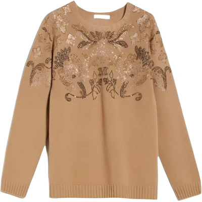 (W) ''Max Mara Crystal Embellished Crewneck Sweater Coklat Kuning''. 1366113306-003 Buy (W) ''Max Mara Crystal Embellished Crewneck Sweater Coklat Kuning''. 1366113306-003
