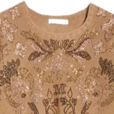 (W) ''Max Mara Crystal Embellished Crewneck Sweater Coklat Kuning''. 1366113306-003 Purchase (W) ''Max Mara Crystal Embellished Crewneck Sweater Coklat Kuning''. 1366113306-003