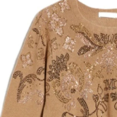 (W) ''Max Mara Crystal Embellished Crewneck Sweater Coklat Kuning''. 1366113306-003 Details for (W) ''Max Mara Crystal Embellished Crewneck Sweater Coklat Kuning''. 1366113306-003