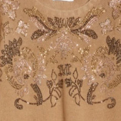 (W) ''Max Mara Crystal Embellished Crewneck Sweater Coklat Kuning''. 1366113306-003 Sizing (W) ''Max Mara Crystal Embellished Crewneck Sweater Coklat Kuning''. 1366113306-003