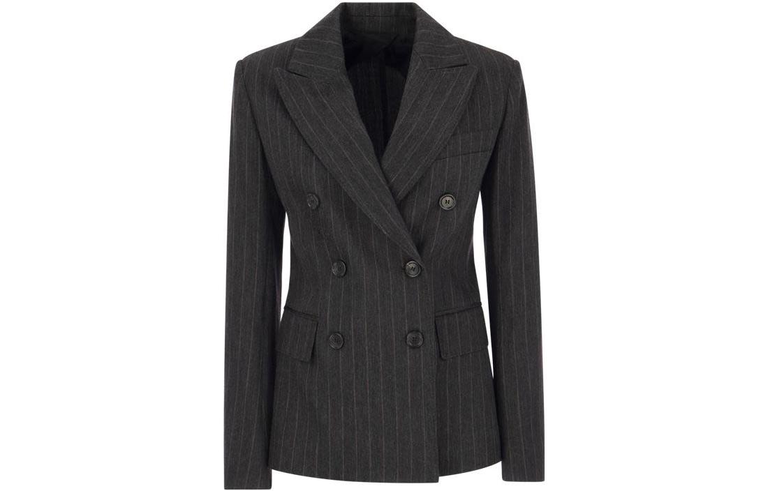 (Women) 'S Max Mara MaxMara  Double-Breasted Pinstripe Blazer Gray 2319160139600-001
