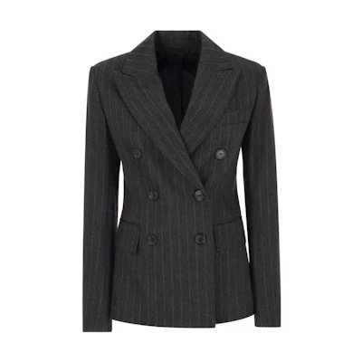 (Women) 'S Max Mara MaxMara Double-Breasted Pinstripe Blazer Gray 2319160139600-001