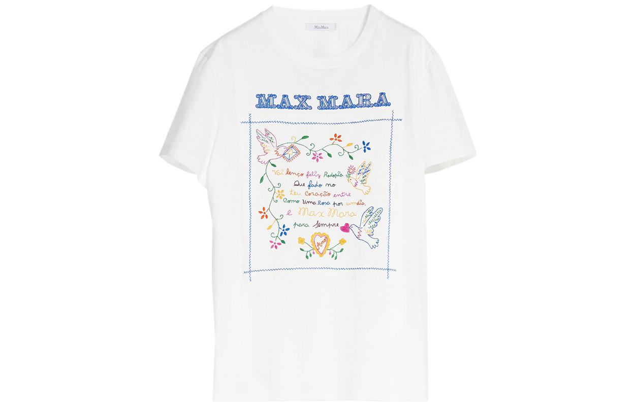 Order (W) 막스마라 자수 코튼 캐주얼 화이트 반팔 티셔츠 1941033106005-TSHIRT