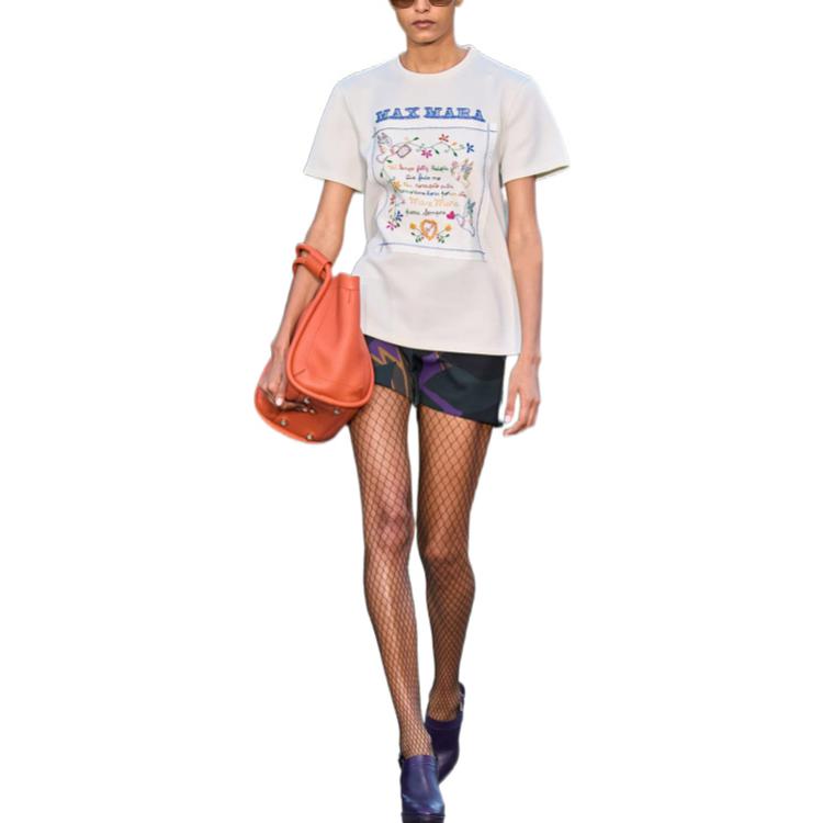Lookbook (W) 막스마라 자수 코튼 캐주얼 화이트 반팔 티셔츠 1941033106005-TSHIRT