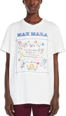 (W) 막스마라 자수 코튼 캐주얼 화이트 반팔 티셔츠 1941033106005-TSHIRT Shop (W) 막스마라 자수 코튼 캐주얼 화이트 반팔 티셔츠 1941033106005-TSHIRT
