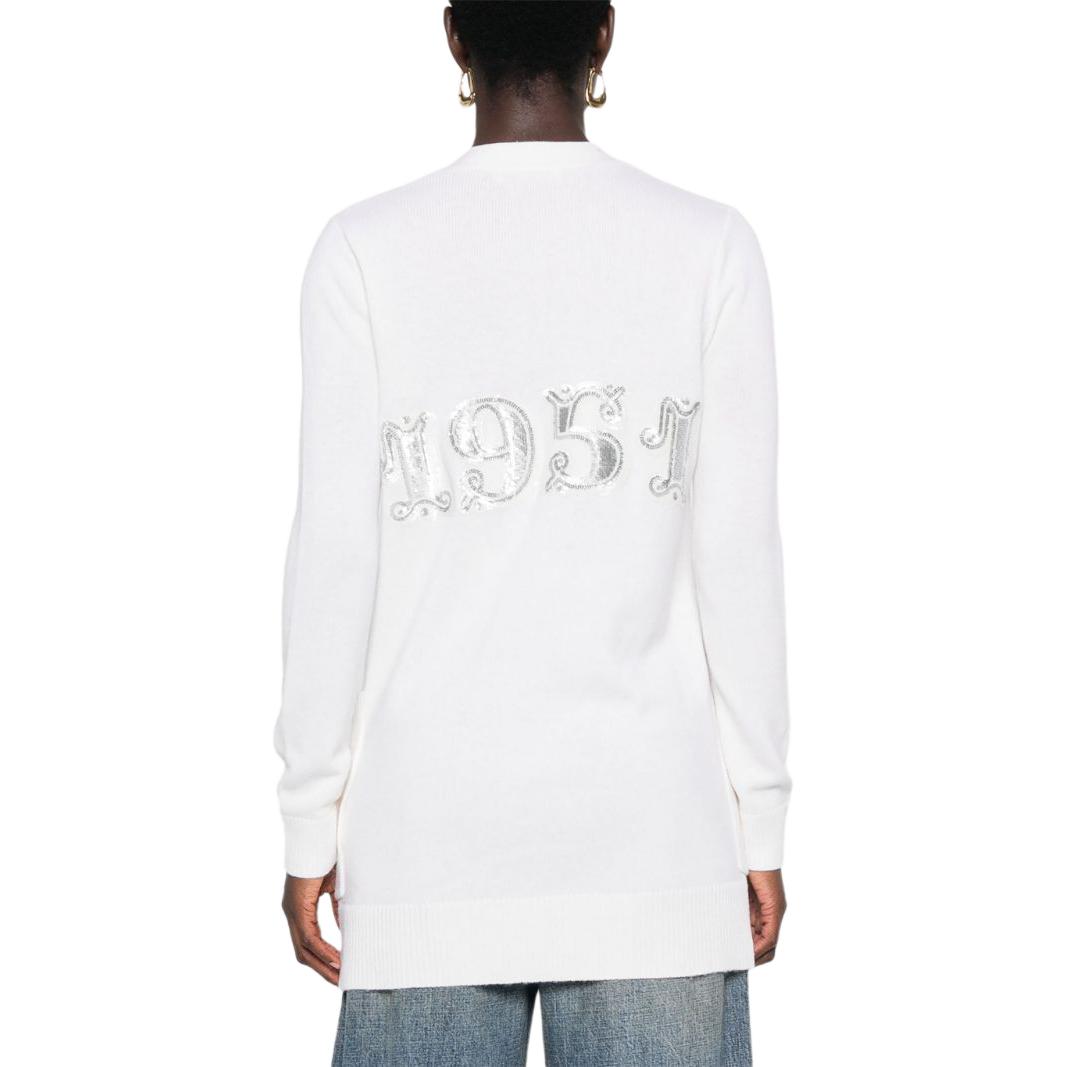 Shop (Women) 'S Max Mara MaxMara  Embroidered V-Neck Slim Fit Knit Sweater - Off-White 2421346052600