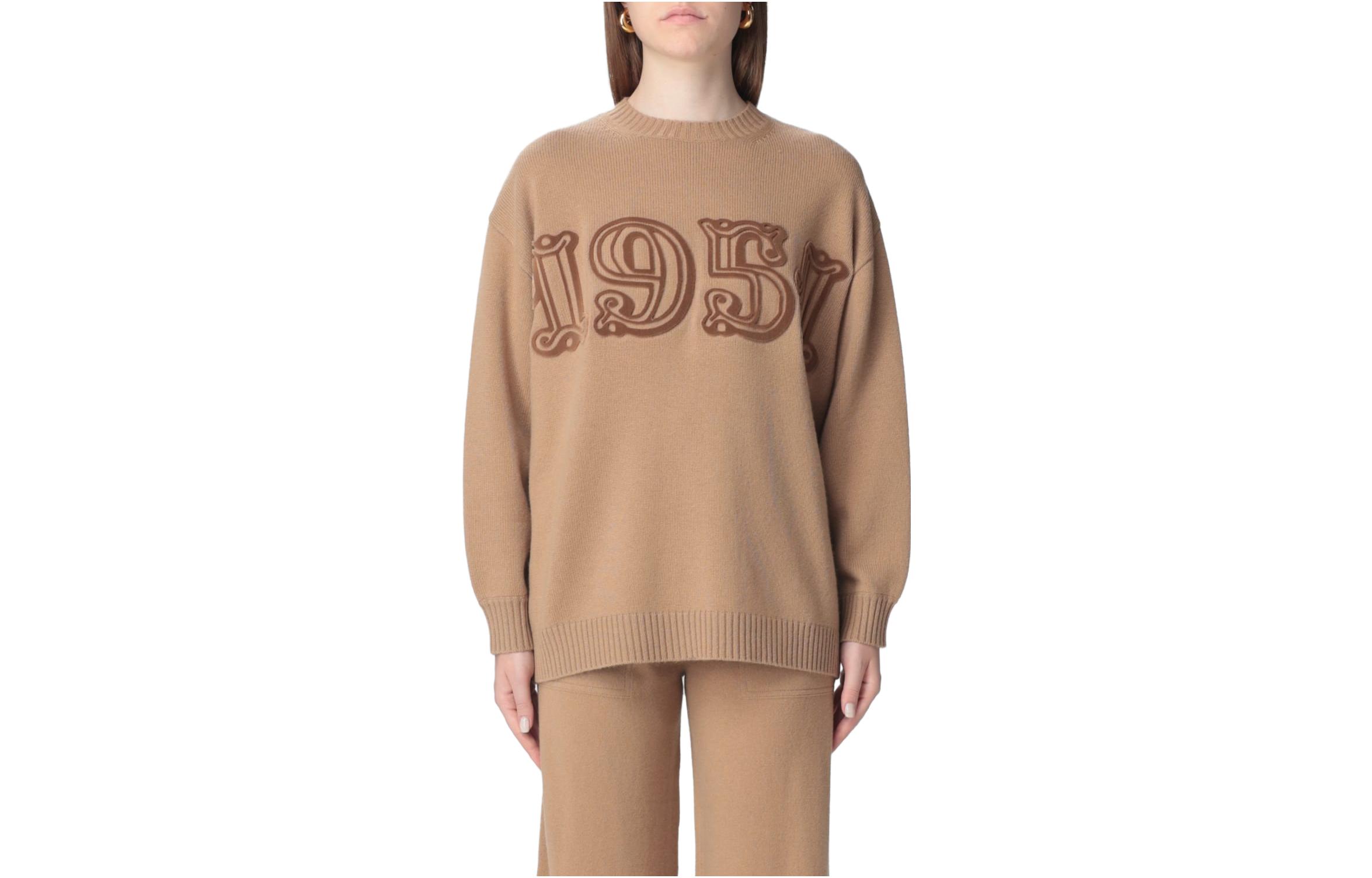 (Women) 'S Max Mara MaxMara  Fitted Crewneck Long Sleeve Sweater Khaki Color 2313660733600002003