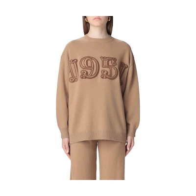 (Women) 'S Max Mara MaxMara Fitted Crewneck Long Sleeve Sweater Khaki Color 2313660733600002003