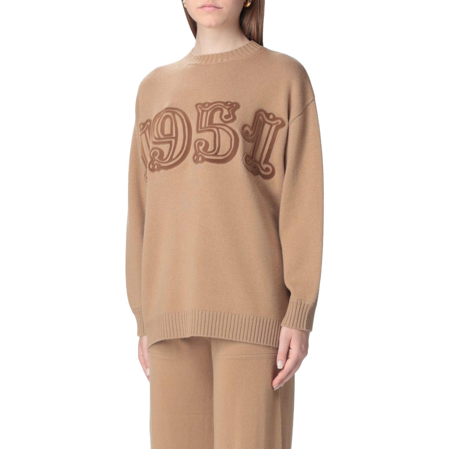 Shop (W) ''S 맥스마라 맥스마라 슬림핏 크루넥 긴팔 스웨터 카키 색상 2313660733600002003