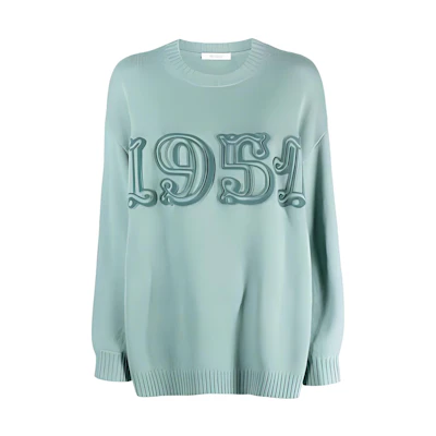 (Women) 'S Max Mara MaxMara Fitted Round Neck Long Sleeve Sweater Green. 13660733600-020