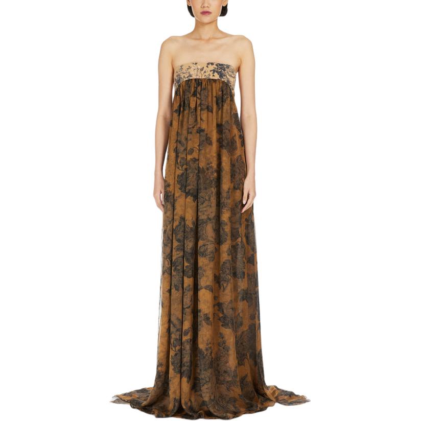 Lookbook (Women) 'S Max Mara MaxMara  Floral Print Strapless Sleeveless Dress Brown 1221224306-005