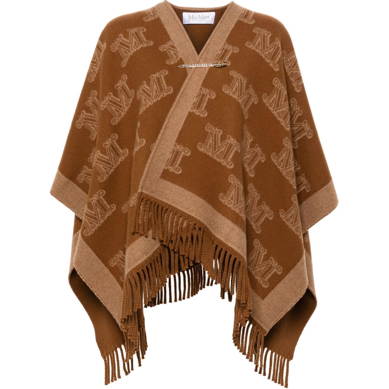 (Women) 'S Max Mara MaxMara  Fringe Letter Shawl Cape Cloak - Brown 2424736091600-009
