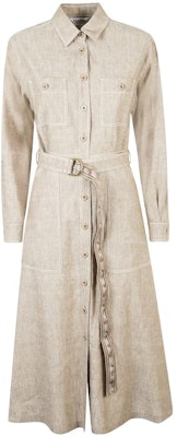 (Women) 'S Max Mara MaxMara Gray Long Sleeve Belted Midi Dress with Square Neckline. 2312210832600-003 Buy (Women) 'S Max Mara MaxMara Gray Long Sleeve Belted Midi Dress with Square Neckline. 2312210832600-003