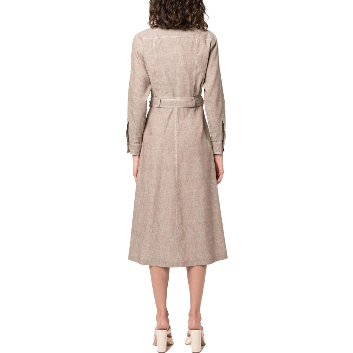 Shop (Women) 'S Max Mara MaxMara  Gray Long Sleeve Belted Midi Dress with Square Neckline. 2312210832600-003