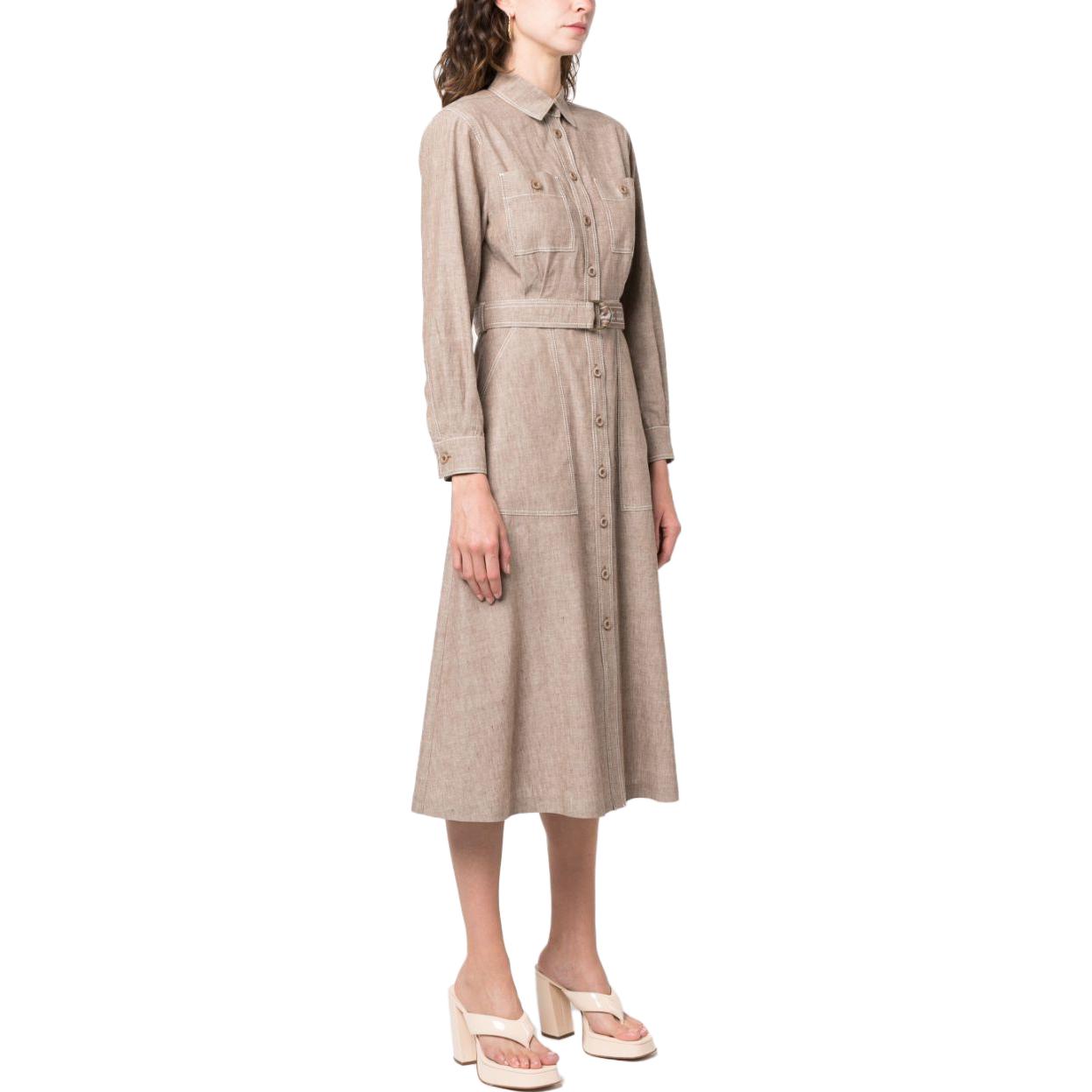 Purchase (Women) 'S Max Mara MaxMara  Gray Long Sleeve Belted Midi Dress with Square Neckline. 2312210832600-003
