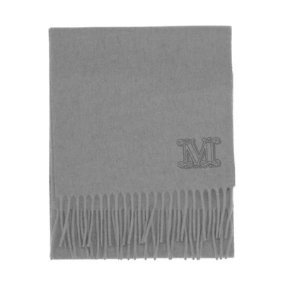(Women) 'S Max Mara MaxMara Gray Wool Scarf with Letter Embroidery and Tassels. 45463137600232009