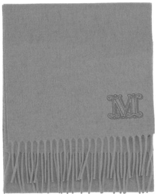 (Women) 'S Max Mara MaxMara Gray Wool Scarf with Letter Embroidery and Tassels. 45463137600232009 Order (Women) 'S Max Mara MaxMara Gray Wool Scarf with Letter Embroidery and Tassels. 45463137600232009