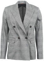 (Women) 'S Max Mara MaxMara Grey Plaid Double-Breasted Long Sleeve Blazer 2369110237000-001 (Women) 'S Max Mara MaxMara Grey Plaid Double-Breasted Long Sleeve Blazer 2369110237000-001