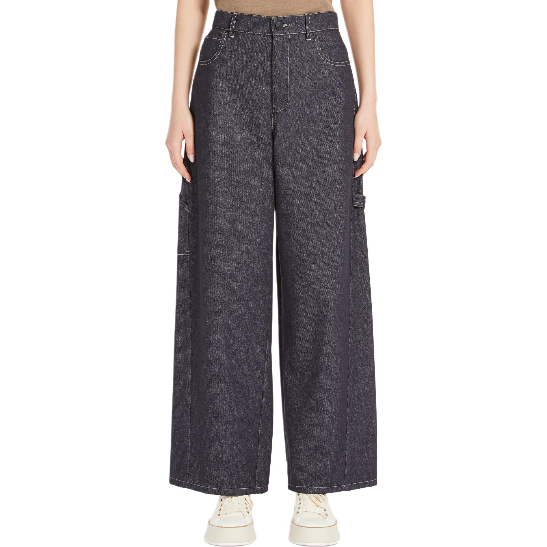 Shop (Women) 'S Max Mara MaxMara  High-Waisted Wide-Leg Jeans in Solid Dark Blue 1131164106-001