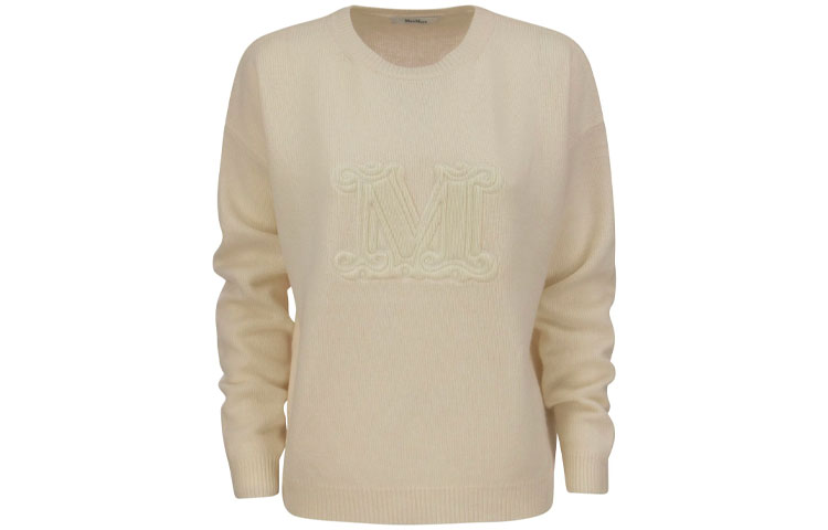 (Women) 'S Max Mara MaxMara  Ivory Logo Long-Sleeve Crewneck Loose Sweater 13611421600-001
