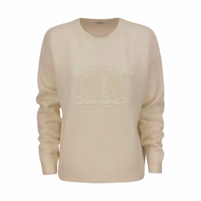 (Women) 'S Max Mara MaxMara Ivory Logo Long-Sleeve Crewneck Loose Sweater 13611421600-001