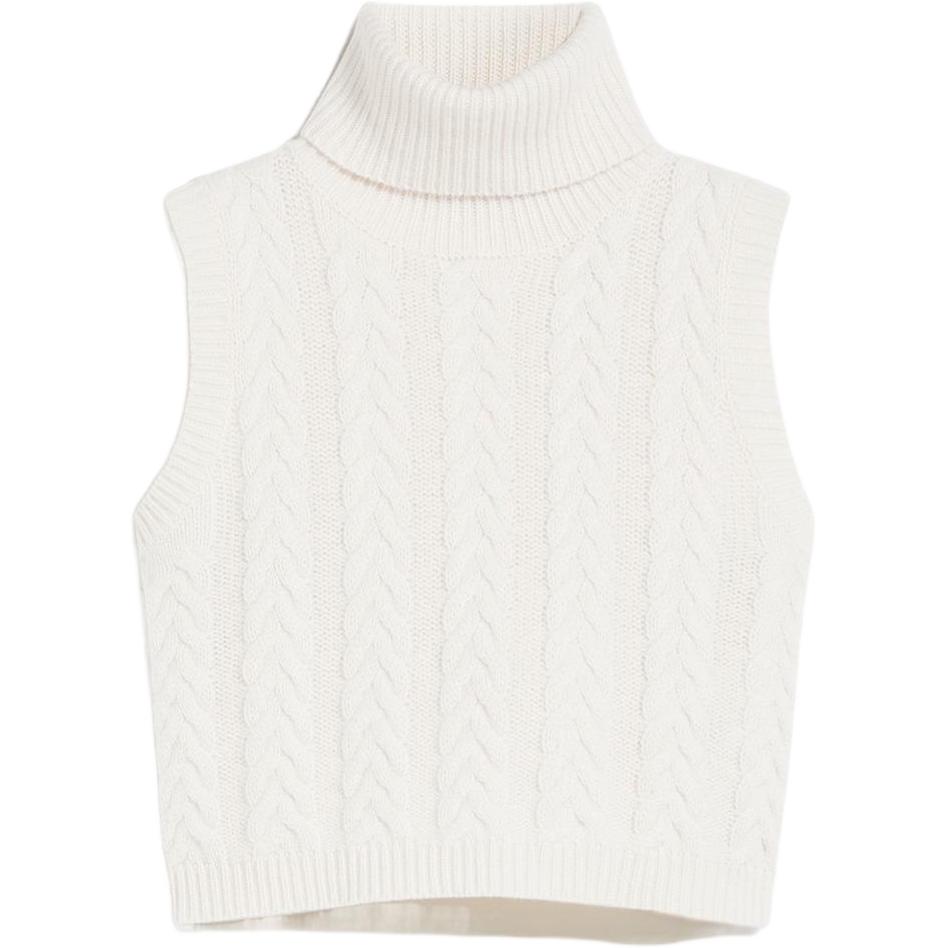 (Women) 'S Max Mara MaxMara  Ivory Sleeveless Knit Turtleneck Sweater Pullover. 1361124106-001