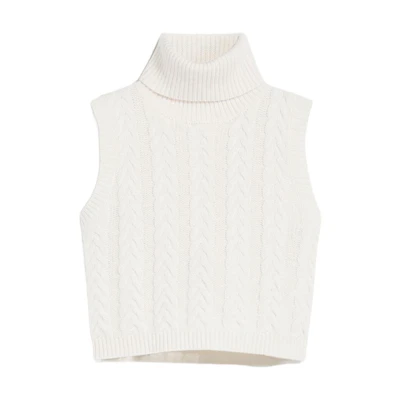 (Women) 'S Max Mara MaxMara Ivory Sleeveless Knit Turtleneck Sweater Pullover. 1361124106-001