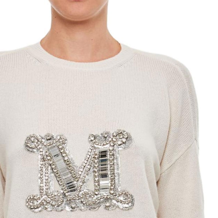 Purchase (W) 막스마라 아이보리 화이트 레터 자수 루즈핏 긴팔 스웨터 2313660533600-001